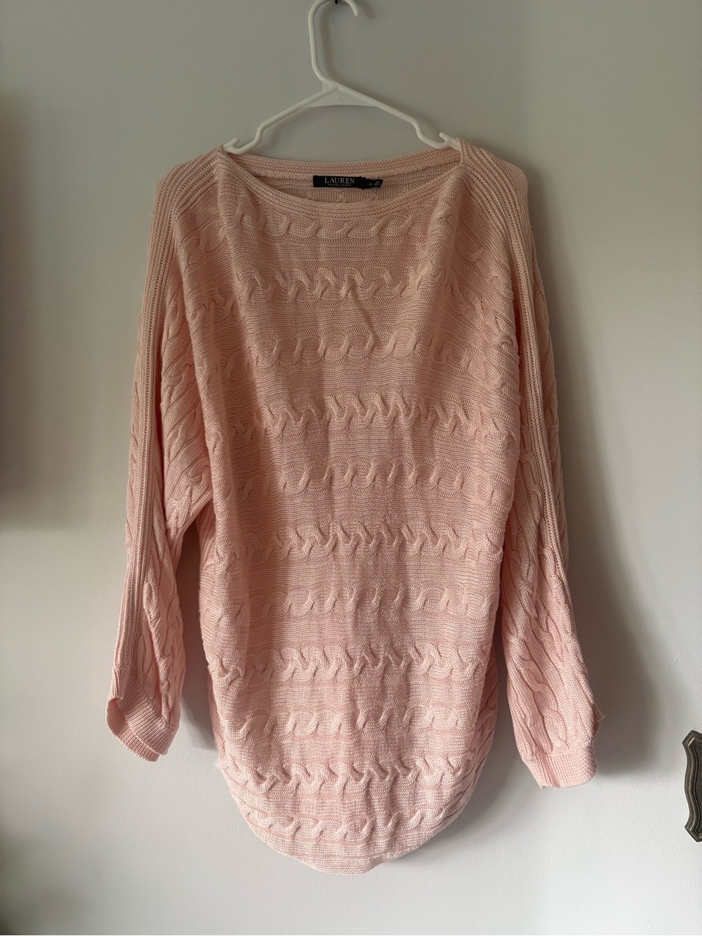 Ralph Lauren Light Pink Cable Knit Scoop-Neck Sweater
